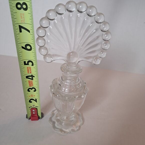 Perfume Bottle With Fan Stopper Vintage Large Clear Glass Footed 8" - Picture 8 of 10